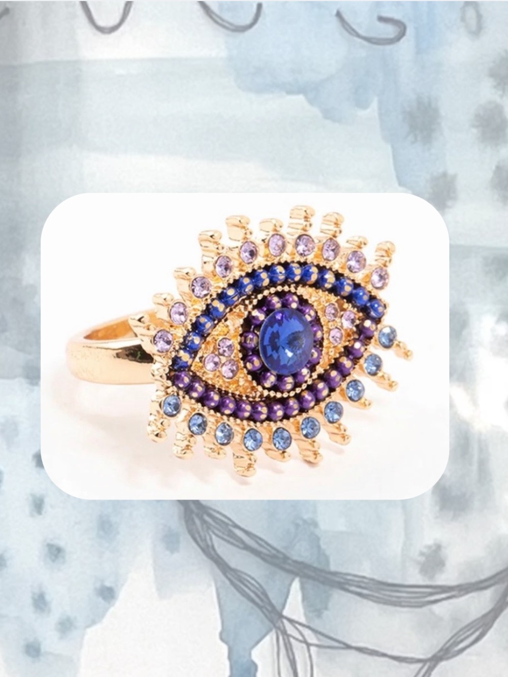 🎉🎉Multicolor Evil Eye Blue Crystal Statement Ring